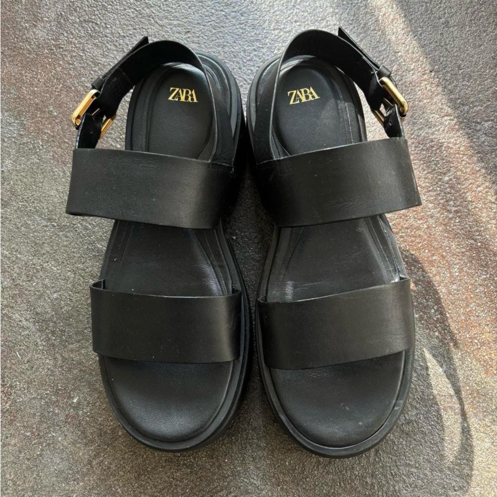 Zara Black Sandals with Gold Accents